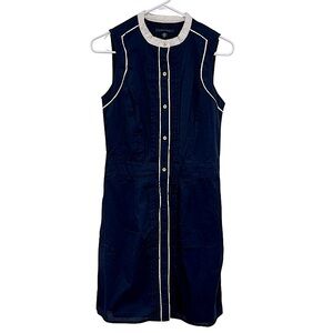 Tommy Hilfiger Womens Dress Navy White Nautical Button Front Cotton Lined Sz S/P